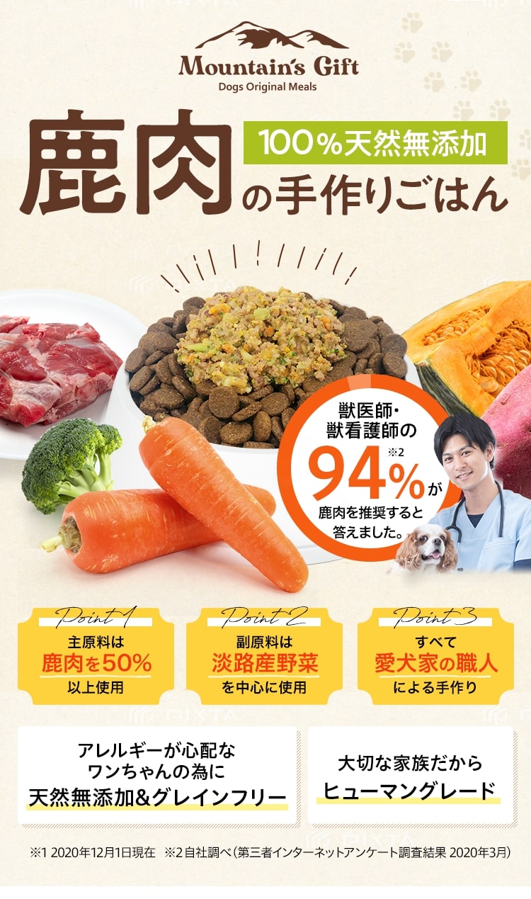 鹿肉の手作りごはん獣医師・獣看護師の94%が鹿肉を推奨するとと答えました。